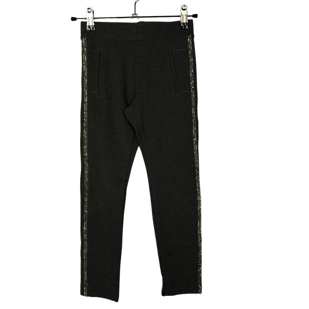 Zara Kidsโ Dark Gray Beaded Stripe Leggings 9